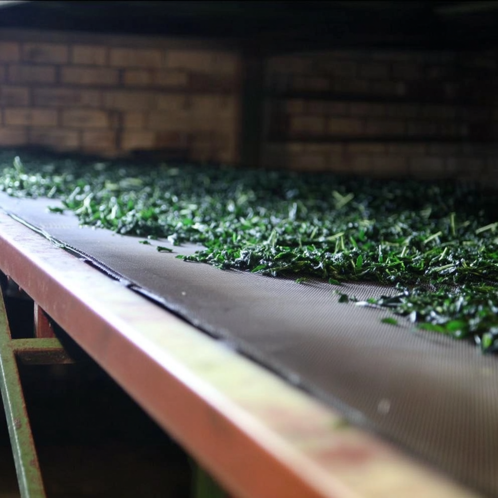 Steaming and drying tea leaves soon after harvest
